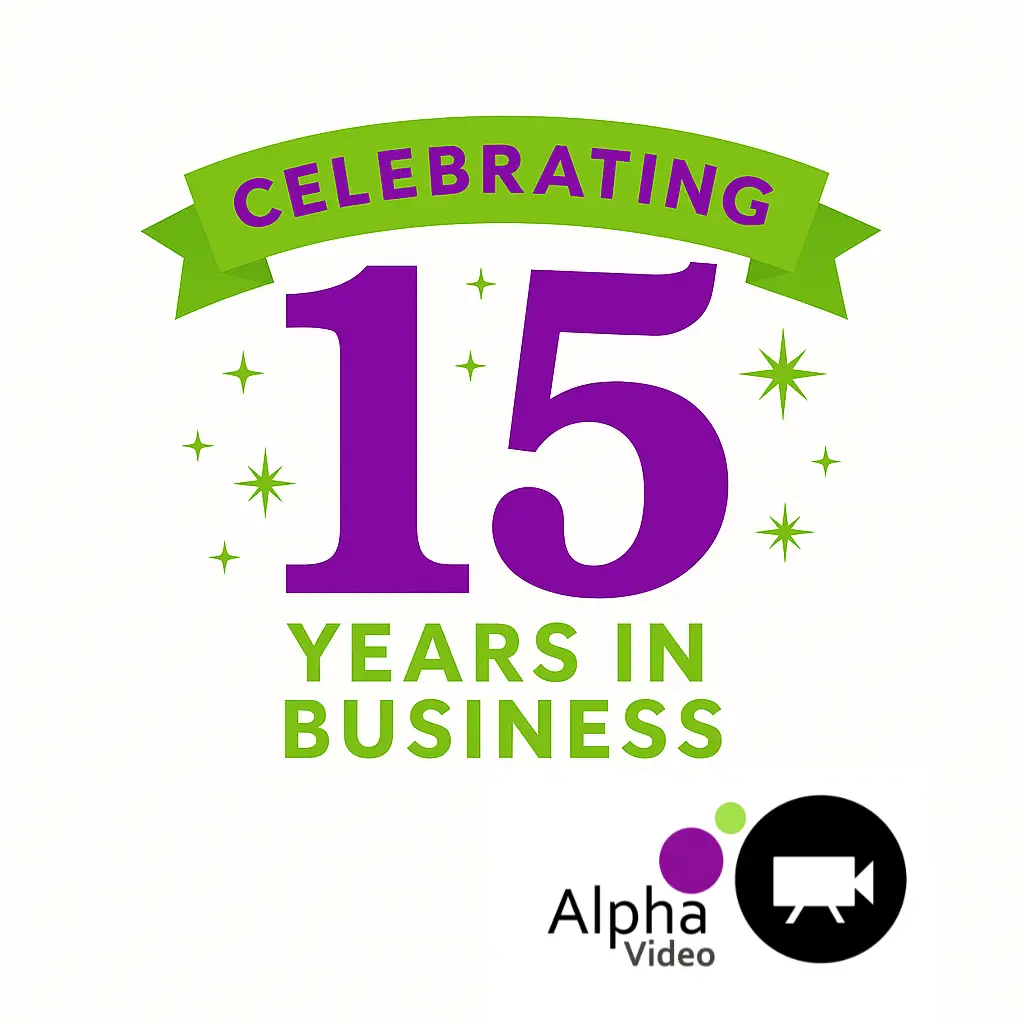 Business logo displayed with text reading ‘15 Years in Business’, celebrating a long‑running independent business